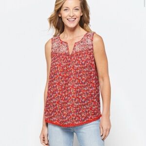 Elegant Floral Sleeveless Blouse in Red